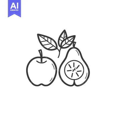 Premium design asset: A Whole Apple and a Half-Cut Avocado with Leaves