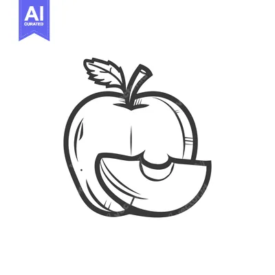 Aset premium populer: A Whole Apple and a Slice, Simple Black and White Outline Drawing