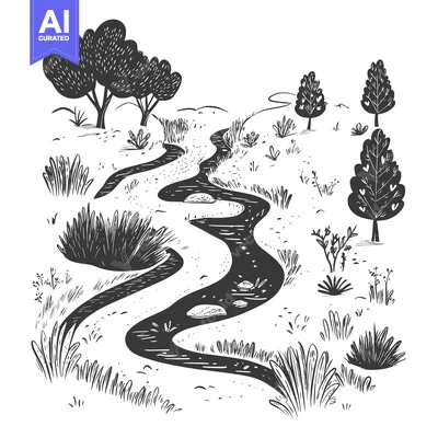 A Winding Creek Through a Lush Forest with Scattered Trees