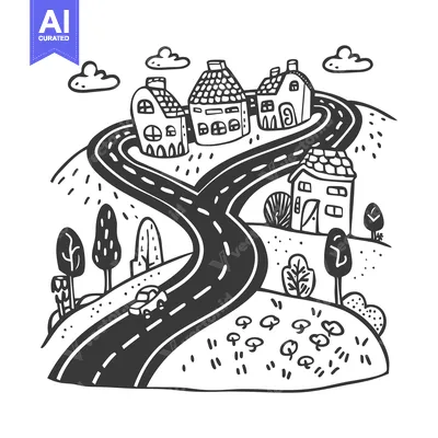 Popular premium asset: A Winding Road Through a Village with Houses and Clouds