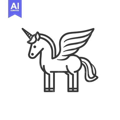 Aset desain premium: A winged unicorn with a spiral horn standing on all fours