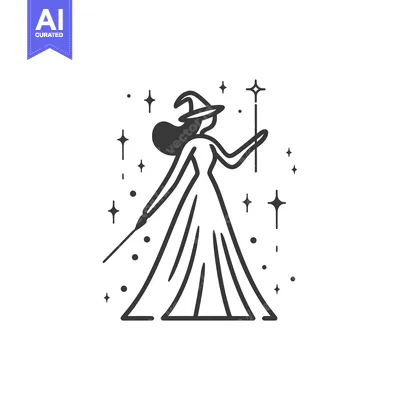 Aset desain premium: A Witch with a Wand and Stars Around Her