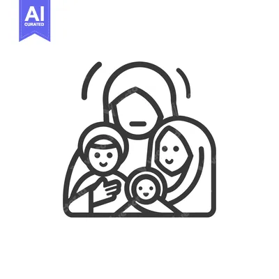 Premium design asset: A Woman Holding Two Children, One in Her Arms, One Beside Her