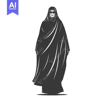 Aset desain premium: A woman in a black abaya and sunglasses standing in front of a white b