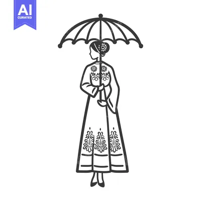 Aset premium populer: A Woman in a Floral Dress Holding an Umbrella