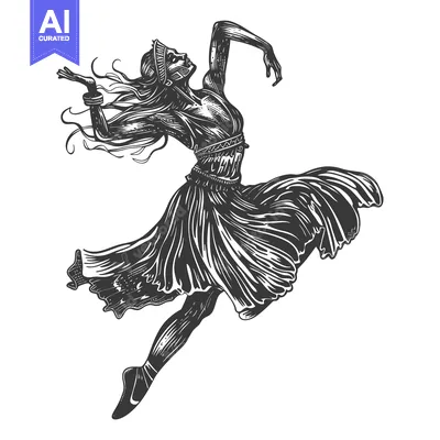 Aset desain premium: A Woman in a Flowing Dress Leaps into the Air