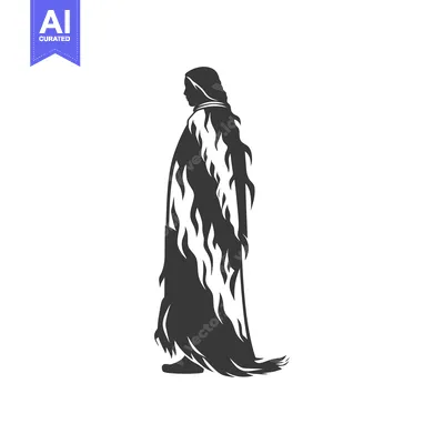 Aset desain premium: A woman in a flowing robe with fire-like patterns