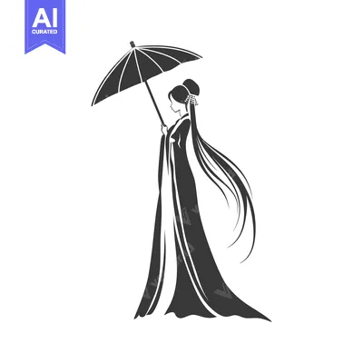 Premium design asset: A Woman in a Kimono Holding an Umbrella