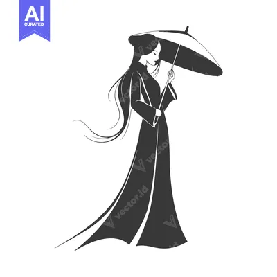 Aset premium populer: A Woman in a Long Dress Holding an Umbrella