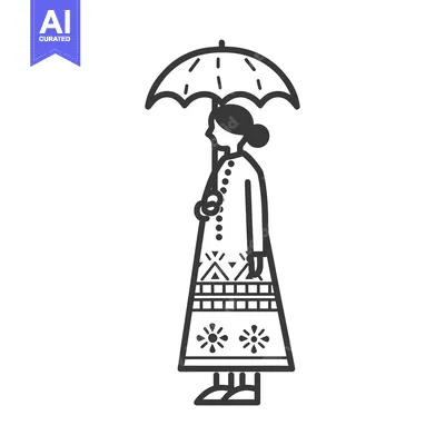 Premium design asset: A Woman in a Long Dress Holding an Umbrella