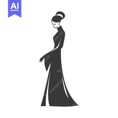 Aset premium populer: A woman in a long dress with a bun and her head down