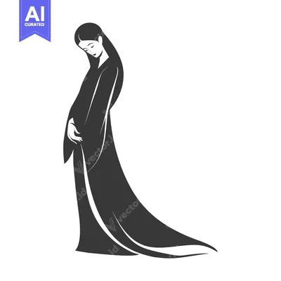 Aset desain premium: A woman in a long robe, bowing her head in contemplation
