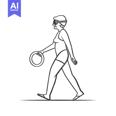 Premium design asset: A Woman in a Swimsuit Walking with a Pool Ring