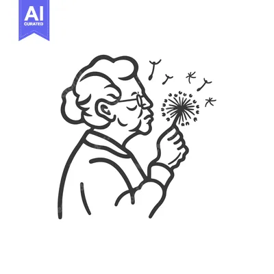 Popular premium asset: A woman in glasses blowing on a dandelion
