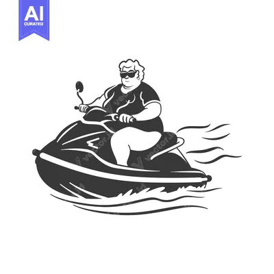 Aset desain premium: A woman in sunglasses driving a jet ski