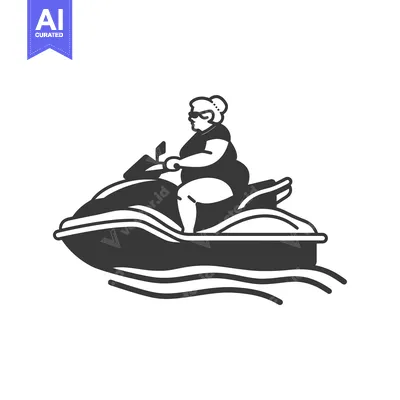 Aset desain premium: A Woman in Sunglasses Riding a Jet Ski on Waves