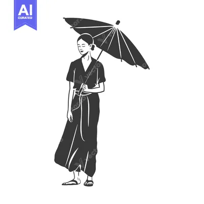 Aset desain premium: A Woman in Traditional Clothing Holding an Umbrella