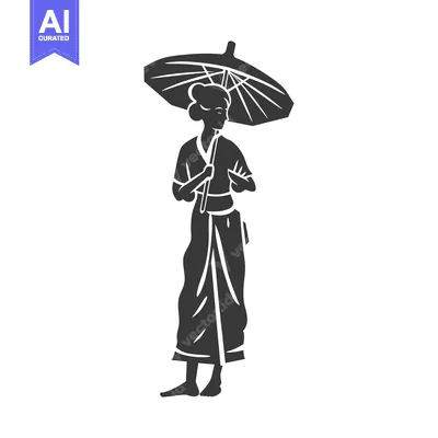 Aset desain premium: A Woman in Traditional Clothing Holding an Umbrella