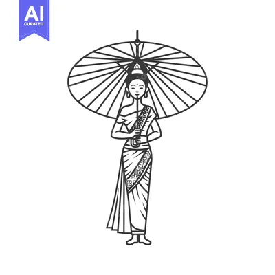 Premium design asset: A Woman in Traditional Clothing Holding an Umbrella