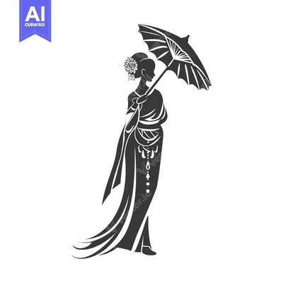 Aset premium populer: A Woman in Traditional Dress Holding an Umbrella