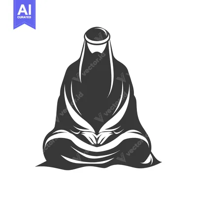 Aset desain premium: A Woman in Traditional Islamic Clothing Sitting with Crossed Legs