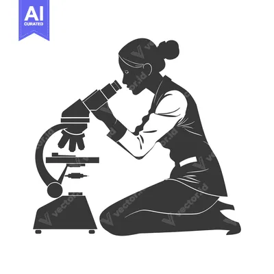 A Woman Kneeling and Looking Through a Microscope