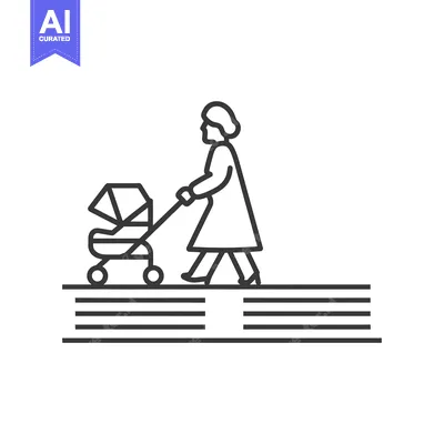 Premium design asset: A Woman Pushing a Baby Stroller on a Sidewalk