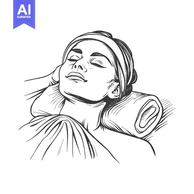 Aset premium populer: A Woman Receiving a Facial Massage,  Sketch Illustration