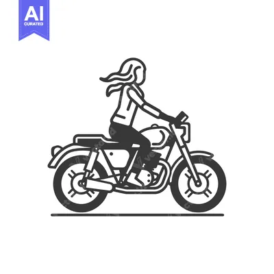 Aset desain premium: A woman riding a motorcycle in a line art illustration