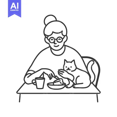 Aset desain premium: A Woman Sharing Her Meal with Her Cat at a Table