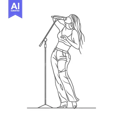 Premium design asset: A Woman Singing into a Microphone on a Stand