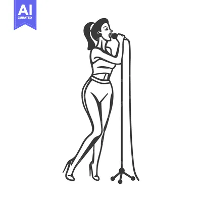 Aset desain premium: A Woman Singing into a Microphone on a Stand