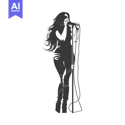 Aset desain premium: A Woman Singing Into a Microphone with Her Hair Flowing