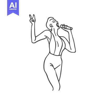 Aset premium populer: A woman singing with a microphone, with one hand in the air