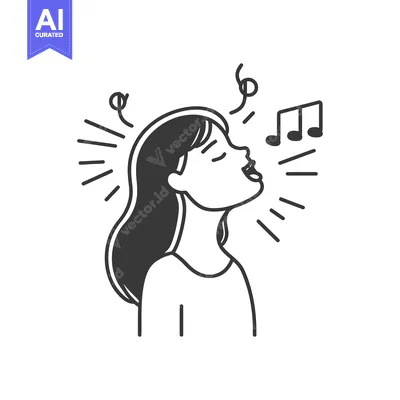 Premium design asset: A Woman Singing with Musical Notes Above Her Head