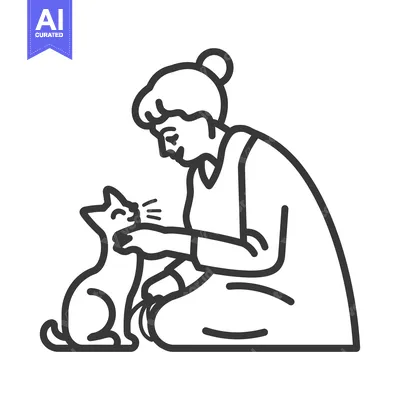 A Woman Sitting and Petting a Cat