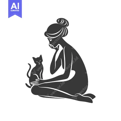 Premium design asset: A Woman Sitting with Her Cat in a Silhouette