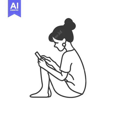 Popular premium asset: A Woman Sitting With Her Legs Crossed, Looking Down at Her Smartphone