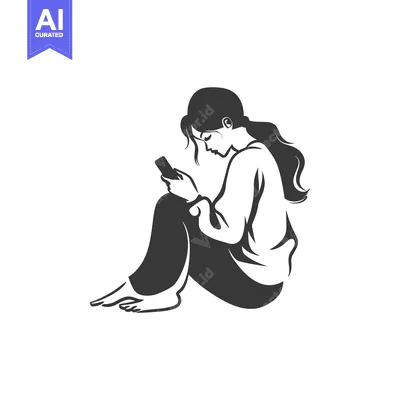 Premium design asset: A Woman Sitting with Her Legs Crossed While Looking at Her Phone