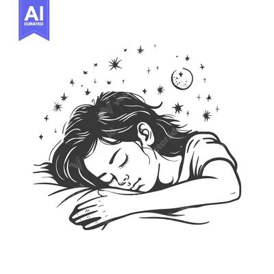Aset desain premium: A Woman Sleeping Soundly Under a Starry Night Sky