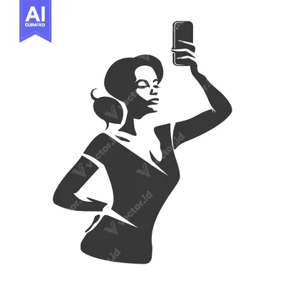 Aset premium populer: A woman taking a selfie with a smartphone