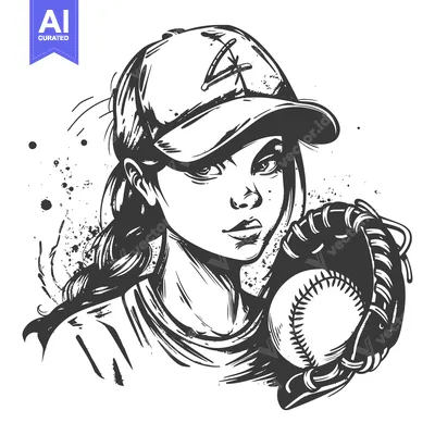 A Woman Wearing a Baseball Cap Holds a Baseball Glove and Ball