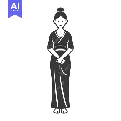 Aset premium populer: A woman wearing a traditional Japanese kimono and hair bun