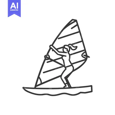 Aset desain premium: A Woman Windsurfing On A Sailboard