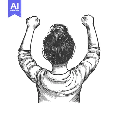 Premium design asset: A Woman With Her Arms Raised in Triumph
