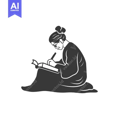 Aset premium populer: A woman writing in a book while sitting on the floor