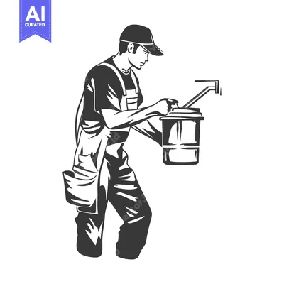 A Worker Holding a Paint Bucket in an Apron