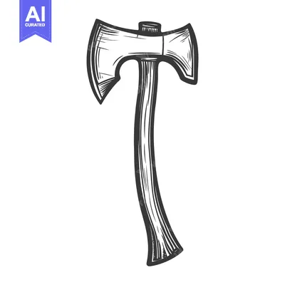 Aset desain premium: An illustrated double bladed axe with wooden handle