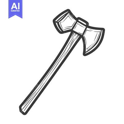 Aset desain premium: A black and white illustration of a double sided axe