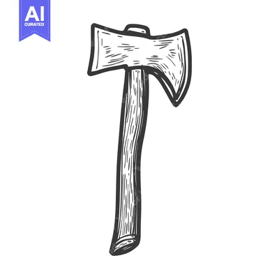 Aset desain premium: A detailed monochrome drawing depicting a double bladed axe